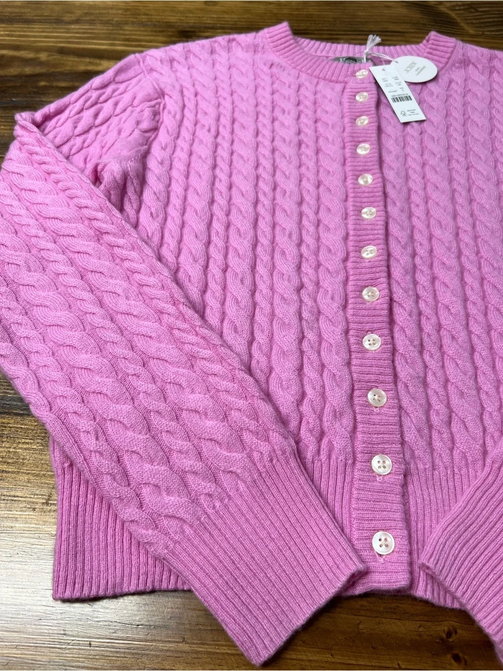 J. Crew Perfect cashmere cable-knit cardigan in Pink Size Small NWT